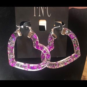 Stainless steel purple glitter hoop heart earring